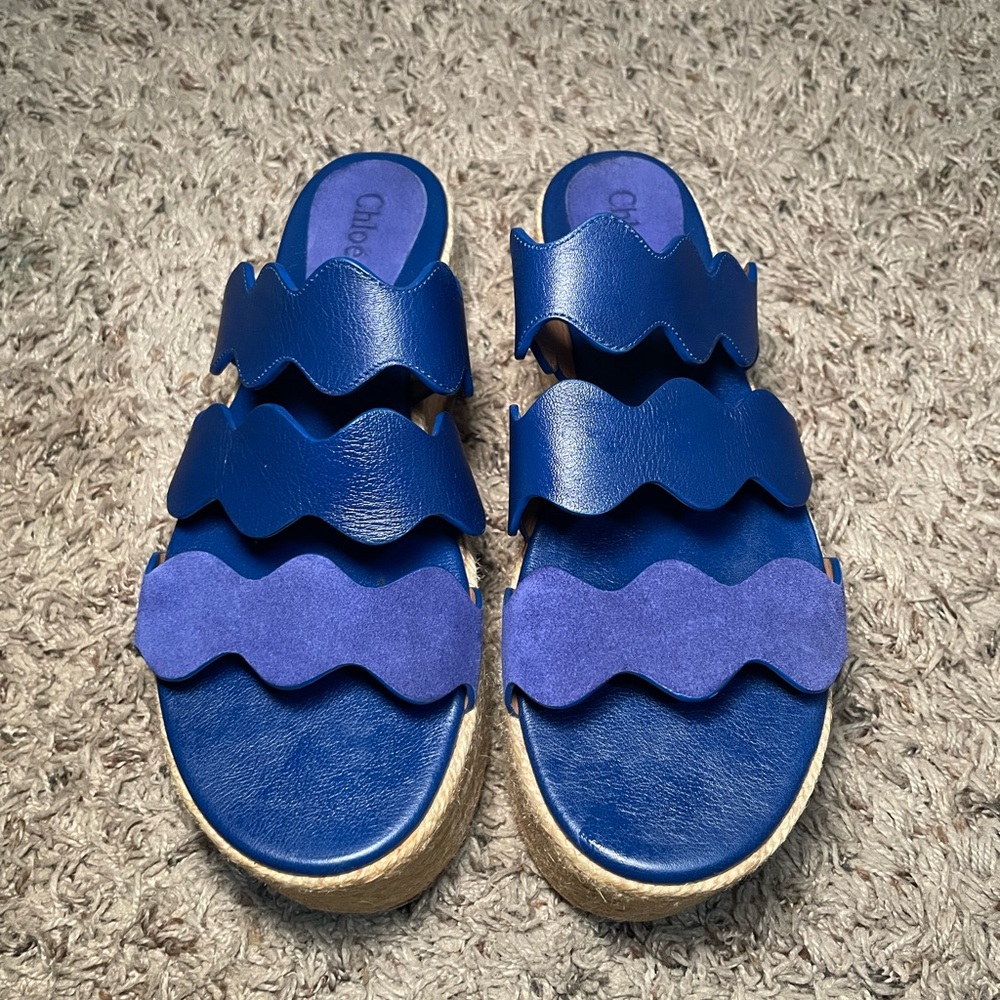 Chloe Lauren Royal Blue Wave Platform espadrille Slide sz‎ 40